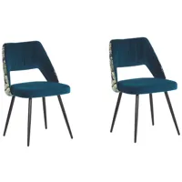 lot de 2 chaises de salle à manger en velours bleu
