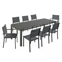 ensemble table de jardin extensible et 8 assises en aluminium gris