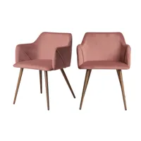 chaise avec accoudoirs en velours rose (lot de 2)