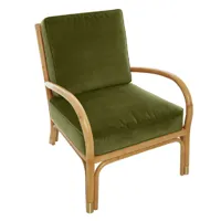 fauteuil rotin et velours vert