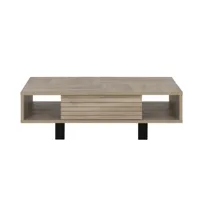 table basse couleur chêne 1 tiroir avec pieds en métal noir
