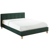 lit en velours vert 140x190 avec sommier à lattes et tête de lit
