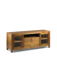 meuble tv 2 portes et 3 tiroirs en bois marron l 150 cm