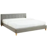 lit gris clair 180x200 avec sommier à lattes et tête de lit
