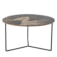 table basse ronde en bois motif floral d80cm noir