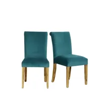 alix - chaises en bois et velours, lot de 2 bleu canard