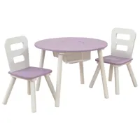 table ronde en bois coloris lavande pour enfant et 2 chaises