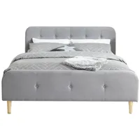 lit gris clair avec sommier à lattes et tête de lit 180x200