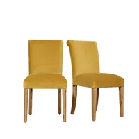 alix - chaises en bois et velours, lot de 2 jaune moutarde