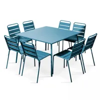 ensemble table de jardin et 8 chaises en métal bleu pacific