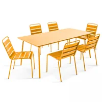 table de jardin et 6 chaises en métal jaune