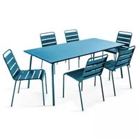 table de jardin et 6 chaises en métal bleu