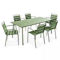 ensemble table de jardin et 6 fauteuils en métal vert cactus