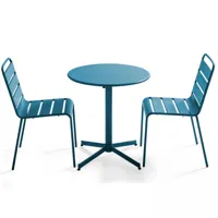 ensemble table de jardin ronde et 2 chaises métal bleu pacific