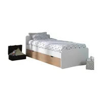 pack lit gigogne avec 2 matelas bois massif blanc et bois 90x200 cm