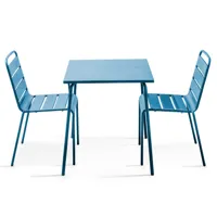 ensemble table de jardin carrée et 2 chaises acier bleu pacific
