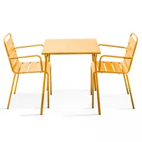 ensemble table de jardin bistrot et 2 fauteuils acier jaune