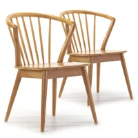 pack 2 chaises, couleur chêne, bois massif, 55 cm x 58,5 cm x 84 cm