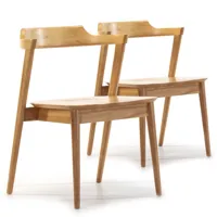 pack 2 chaises, couleur chêne, bois massif, 58 cm x 57,5 cm x 76 cm