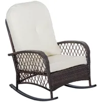fauteuil à bascule avec coussins crème résine tressée marron