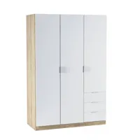 armoire 3 portes effet bois beige, blanc 187x52 cm