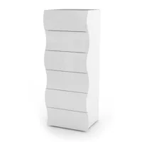 commode 6 tiroirs effet bois blanc brillant 50x40h122 cm