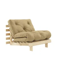 fauteuil convertible 90x200cm en bois naturel et tissu blé