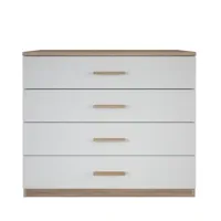 commode 4 tiroirs décor bois et blanc  l100 cm