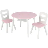 ensemble table avec rangement et 2 chaises rose