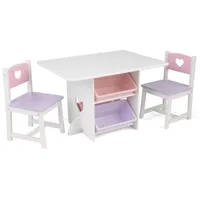 ensemble table avec 4 bacs de rangement et 2 chaises rose et violet