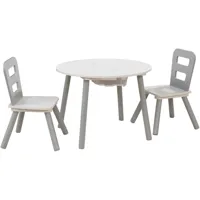ensemble table avec rangement et 2 chaises blanc et gris