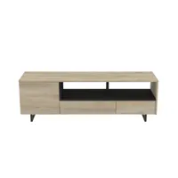 meuble tv avec 1 porte et 2 tiroirs l147 cm - décor bois et noir