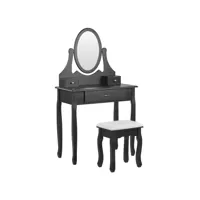 coiffeuse avec miroir ovale 3 tiroirs et tabouret noir