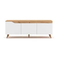 meuble tv scandinave 3 portes l140 cm - décor bois clair et blanc
