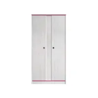 armoire 2 portes avec penderies et lingère l90 cm - décor bois blanc