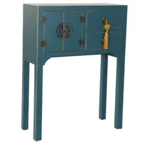 console en bois style oriental bleu canard - 63x26x83cm