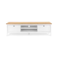 meuble tv 2 tiroirs l160 cm - décor blanc et bois