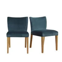 lot de 2 chaises en velours et pieds chêne bleu paon
