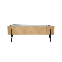 table basse en bois clair avec 2 grands tiroirs