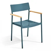 fauteuil de jardin en aluminium et bois bleu canard