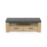 meuble tv 2 tiroirs décor chêne et gris anthracite - l140 cm