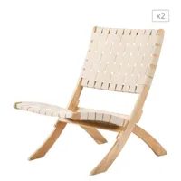 lot de 2 fauteuils  bois d'acacia fsc blanchi corde naturelle