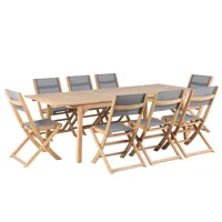 ensemble table et chaises  en bois blanchi 8 places 180-240 cm