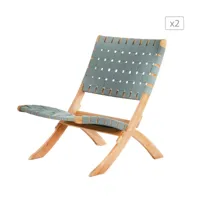 lot de 2 fauteuils  bois d'acacia blanchi 100% fsc et corde verte