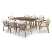 table en céramique terre cuite 205x105 et 8 chaises en corde beige