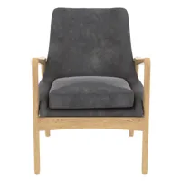 fauteuil velours gris pieds frêne naturel