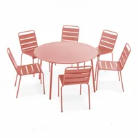 ensemble table de jardin ronde et 6 chaises en métal argile