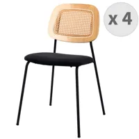chaise en métal noir mat, cannage et velours noir (x4)