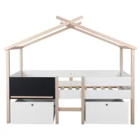 lit enfant cabane   avec tiroirs blanc pin massif    90x200