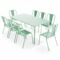 ensemble table de jardin et 8 chaises bistrot en acier vert sauge